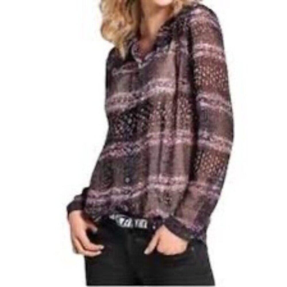 Cabi Shirt Blouse Womens XS Paris Semi Sheer Button Down Blouse Long Sleeve